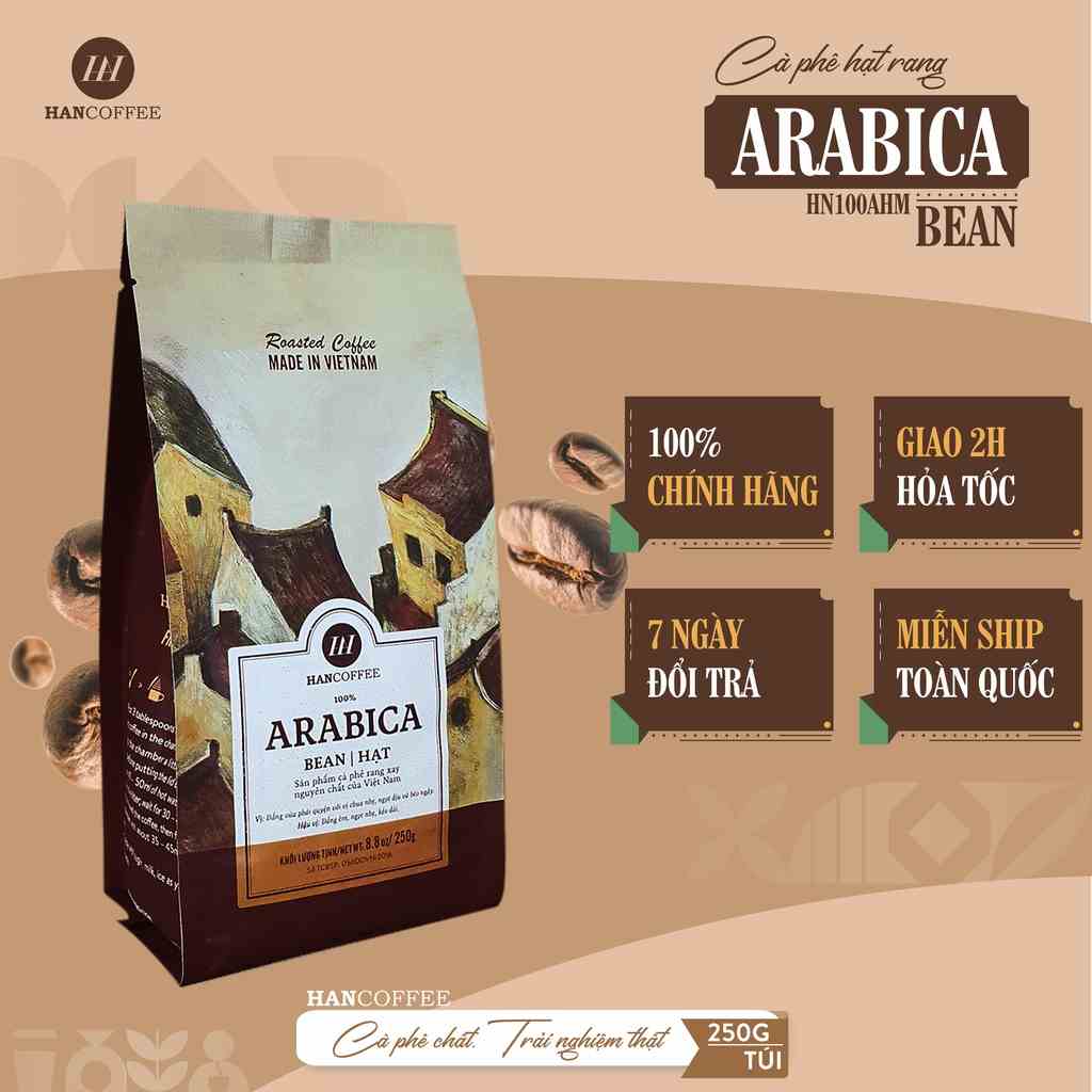 Cà Phê Nguyên Chất HANCOFFEE Rang Mộc Arabica Pha Phin/Pha Máy Dạng HẠT Thơm Ngon Vị Chua, Đắng dịu nhẹ - HN100AH(M)