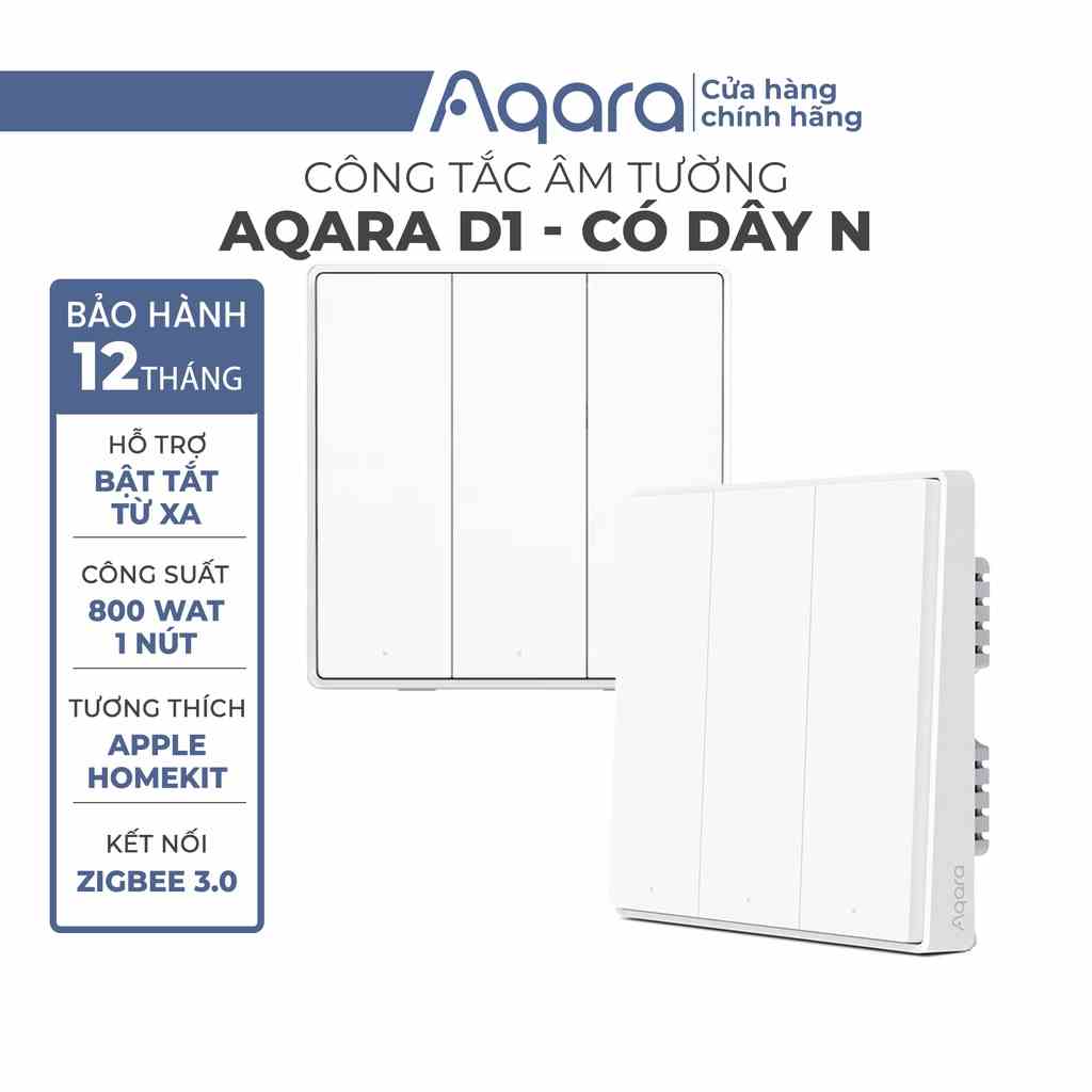 Công tắc Aqara D1 Zigbee Âm tường chuẩn Vuông Có Dây Nguội - Hẹn giờ bật tắt, Tương thích HomeKit, Cần trang bị Hub