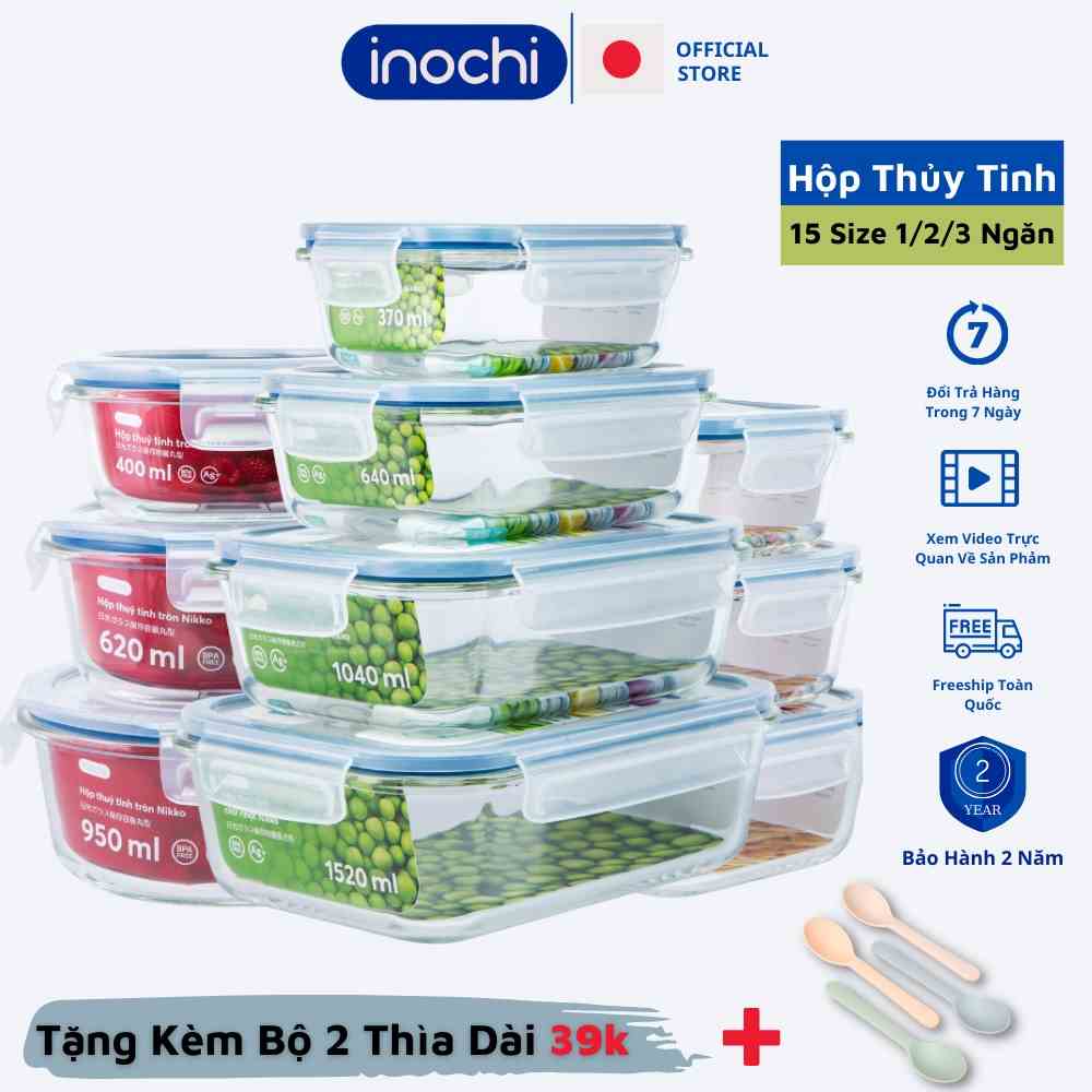 Hộp đựng cơm thủy tinh giữ nhiệt 2 3 Ngăn Thực Phẩm Nikko inochi trữ đông cho dân văn phòng