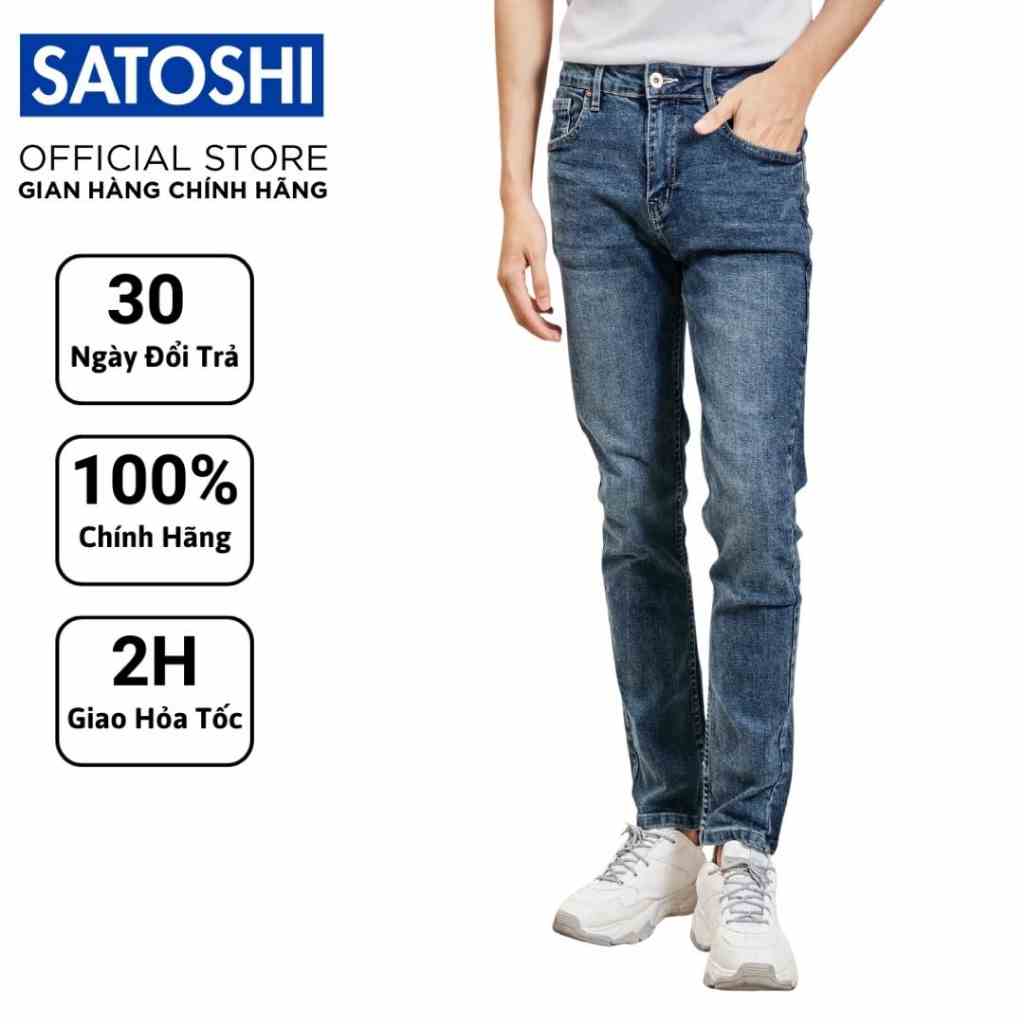 Quần jean nam Satoshi SAQJ38 dáng vừa màu xanh đậm trơn wash basic chất jean co giãn nhẹ