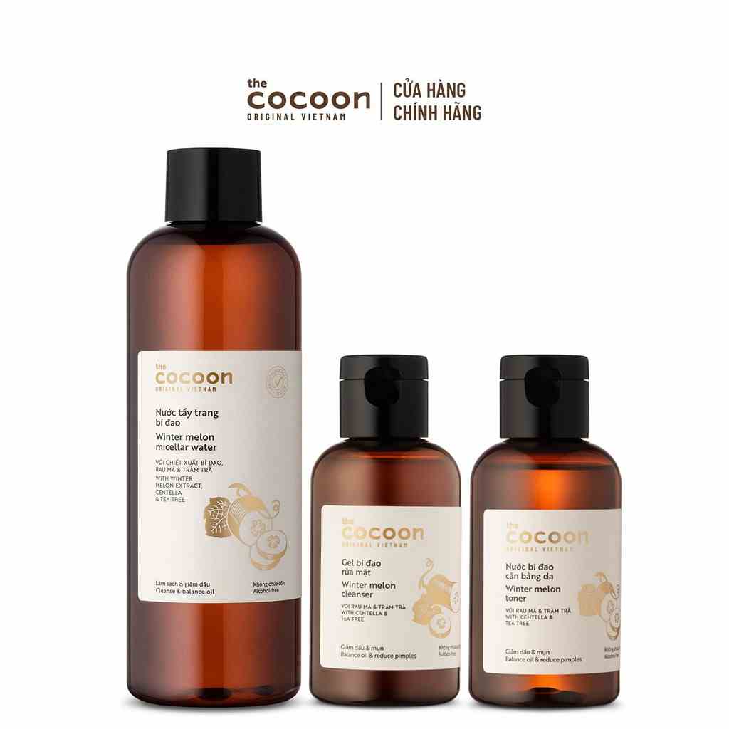 Combo tẩy trang, cân bằng, kiểm soát dầu cho da mụn Cocoon