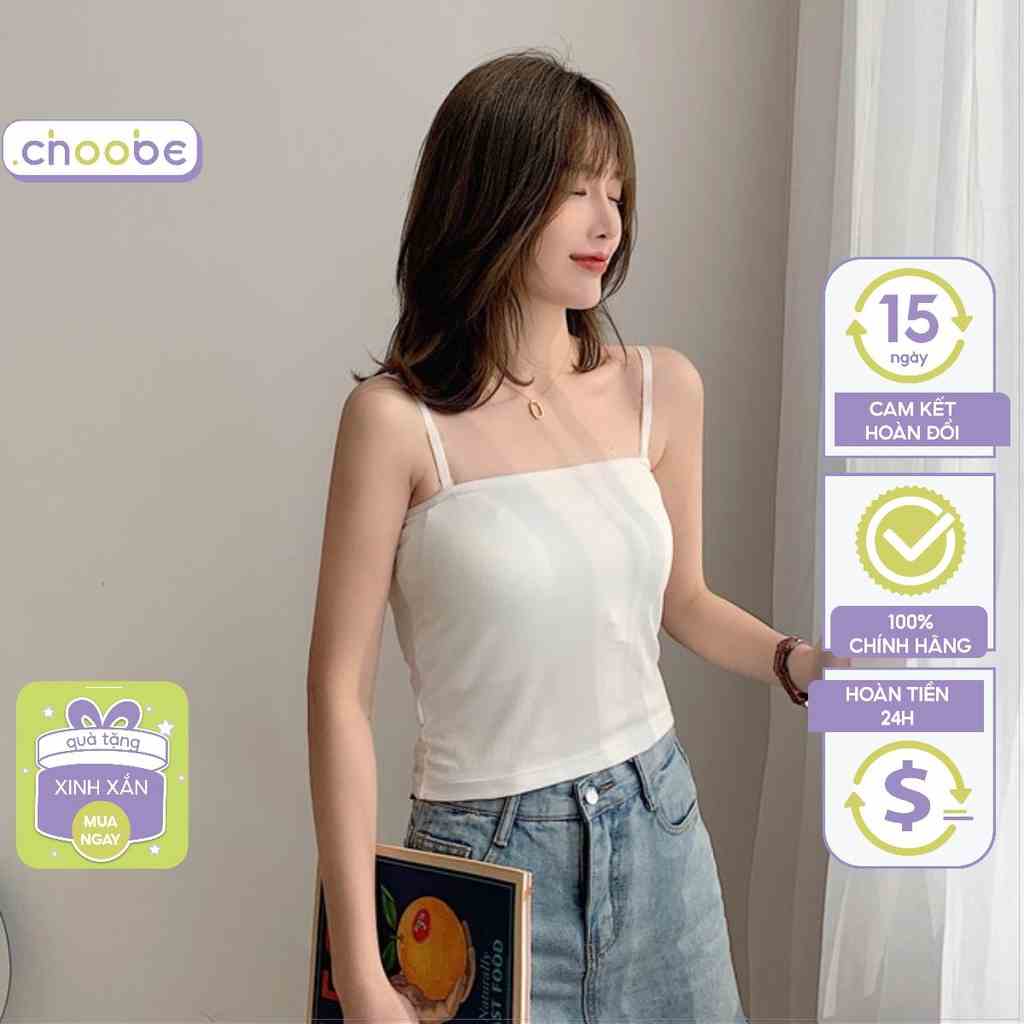 Áo croptop hai dây nữ Choobe không đệm dáng ôm vải cotton co giãn tốt có chốt điều chỉnh - A11