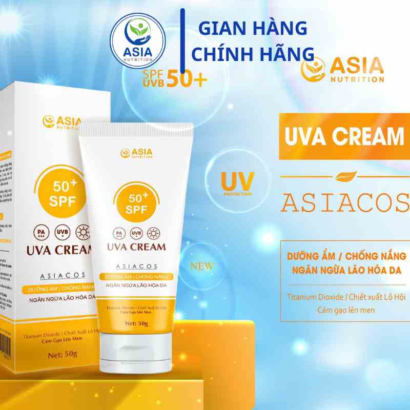 Kem chống nắng cao cấp Asia 50spf+ trọng lượng 50g giúp giữ ẩm, chống nắng, ngăn ngừa lão hóa da