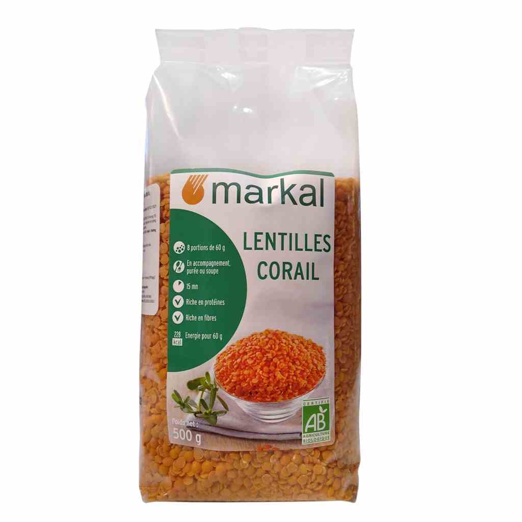 Đậu lăng đỏ cam san hô hữu cơ Markal 500g