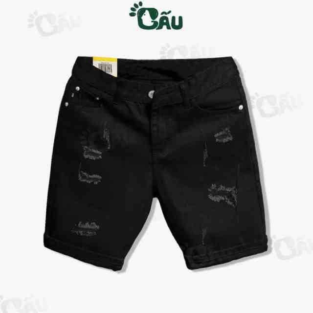 Quần short jean đen nam Gấu 194 rách vải jeans bò co dãn, mềm mịn form slimfit - 226 - 305