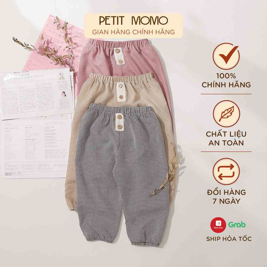 Quần Dài Cho Bé Trai Bé Gái (1-6 tuổi) PETIT MOMO Chun Gấu, Chống Muỗi Vải Kẻ Gingham H168