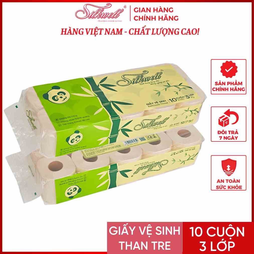 Giấy vệ sinh gấu trúc Silkwell 10 cuộn 3 lớp ,100% bột tre nhập khẩu