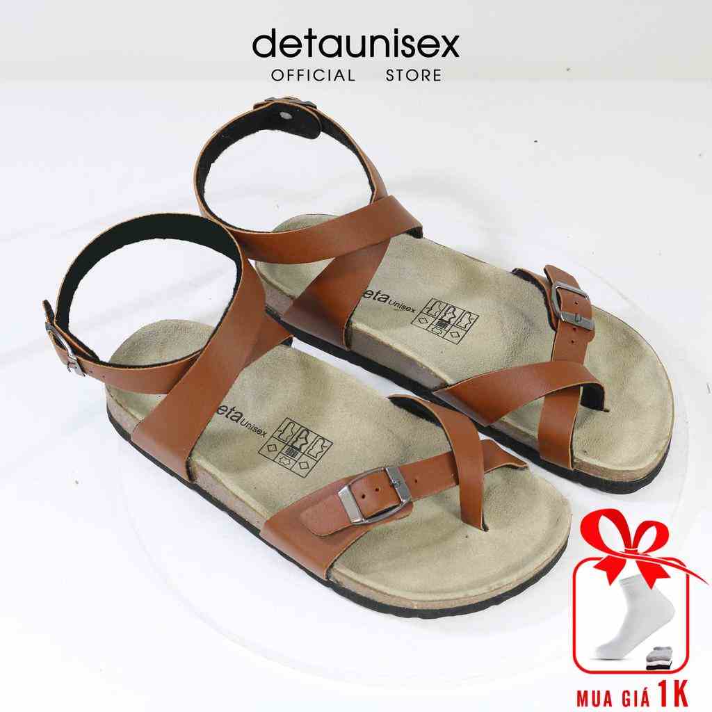 Dép Birken đế trấu giày sandal xỏ ngón dây quấn cổ chân Detaunisex  màu Bò  - SATA20B