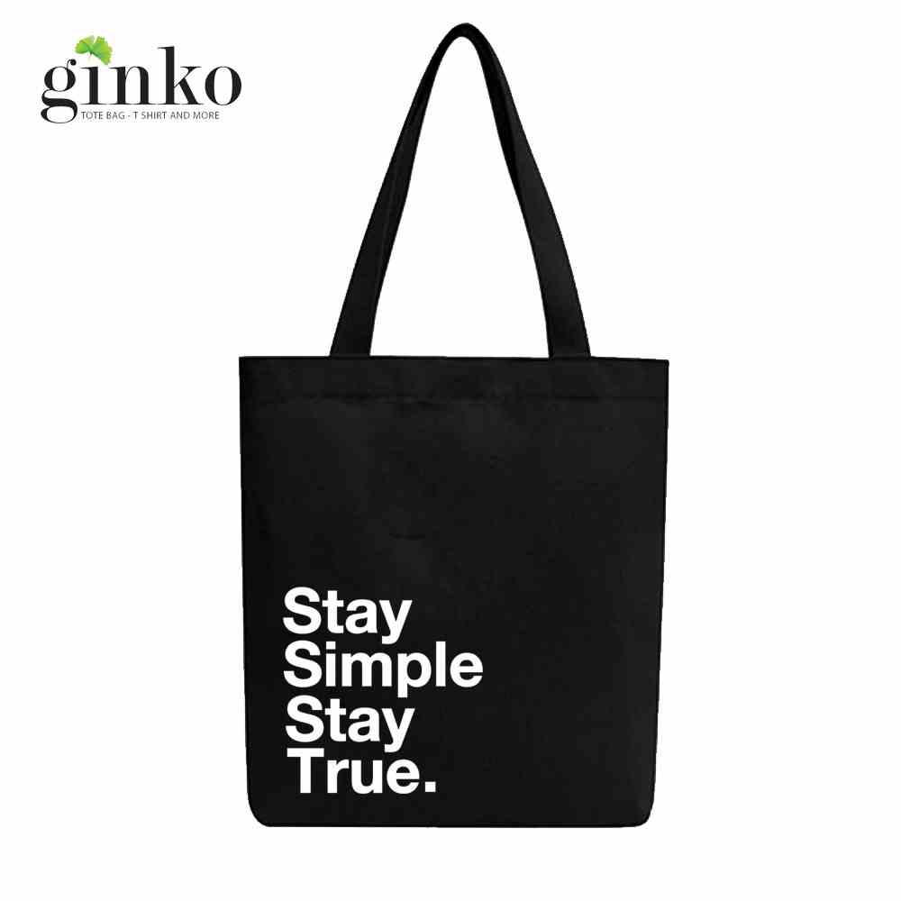 Túi Vải Tote Ginko Có Dây Kéo Khóa ( có túi con bên trong) Phong Cách ulzzang Hàn Quốc In Hình Stay Simple Stay True B07