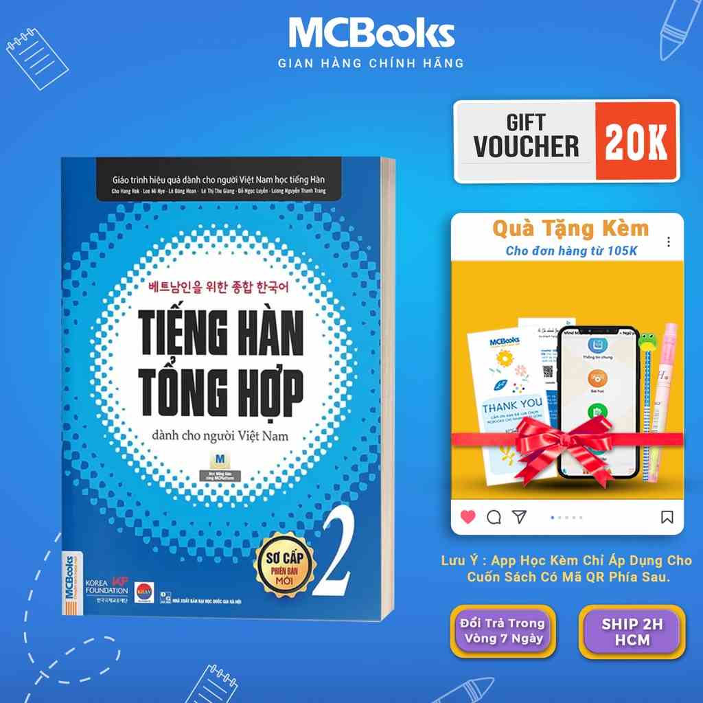 Sách - Tiếng Hàn tổng hợp dành cho người Việt Nam – Sơ cấp 2 – Bản đen trắng Mcbooks