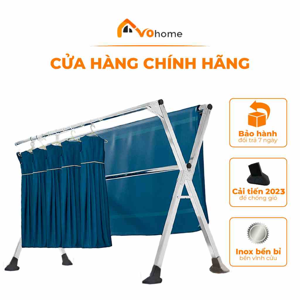 Giàn phơi quần áo AVOHOME loại sào treo đồ thông minh dạng giá phơi gấp gọn có bánh xe, thiết kế kiểu sào inox