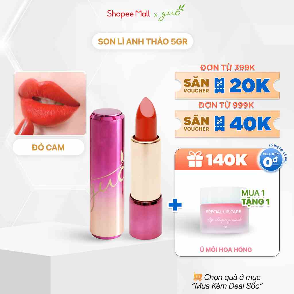 Son Lì Anh Thảo Màu Đỏ Cam Aurora GUO - True Matte Lipstick GUO 5gr