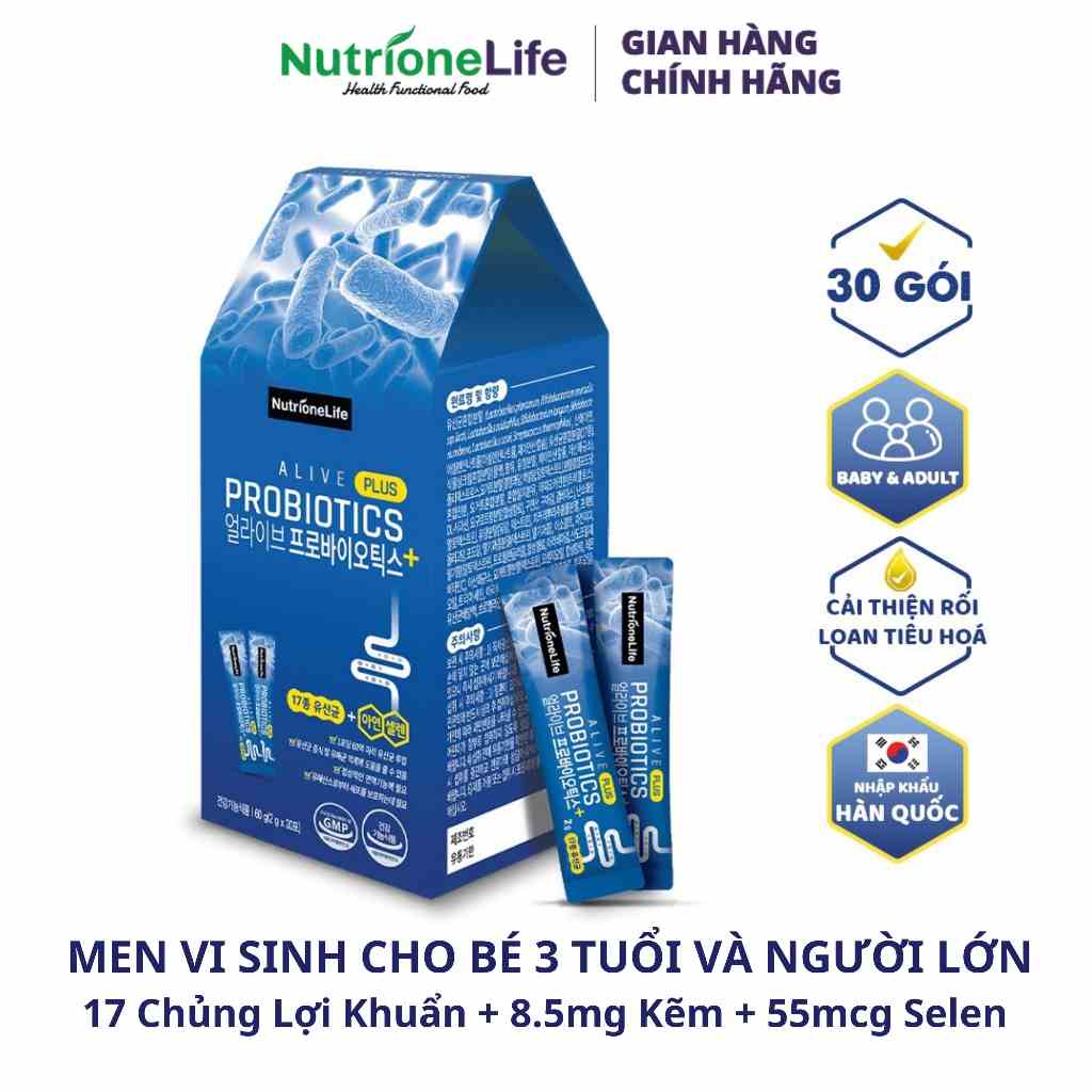 Men Vi Sinh Alive Probiotics Plus - Bổ Sung 17 Chủng Lợi Khuẩn, Kẽm, Selen Cải Thiện Rối Loạn Tiêu Hoá 30 Gói/Hộp