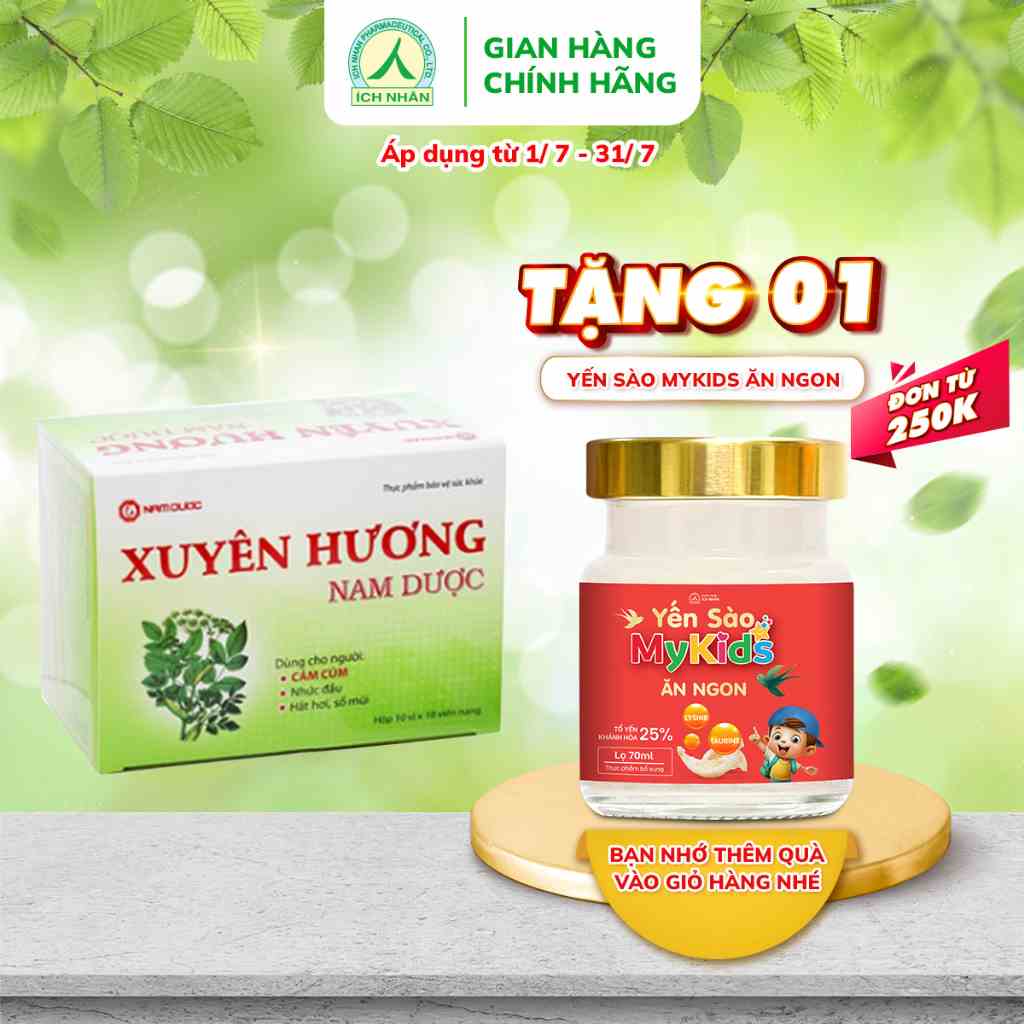 Xuyên hương Nam Dược hỗ trợ giải cảm - giảm nhức đầu chóng mặt - giảm mệt mỏi do cảm cúm hộp 100V nang XHU