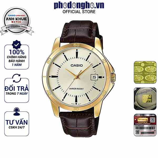 Đồng hồ nam dây da Casio chính hãng Anh Khuê MTP-V004GL-9AUDF