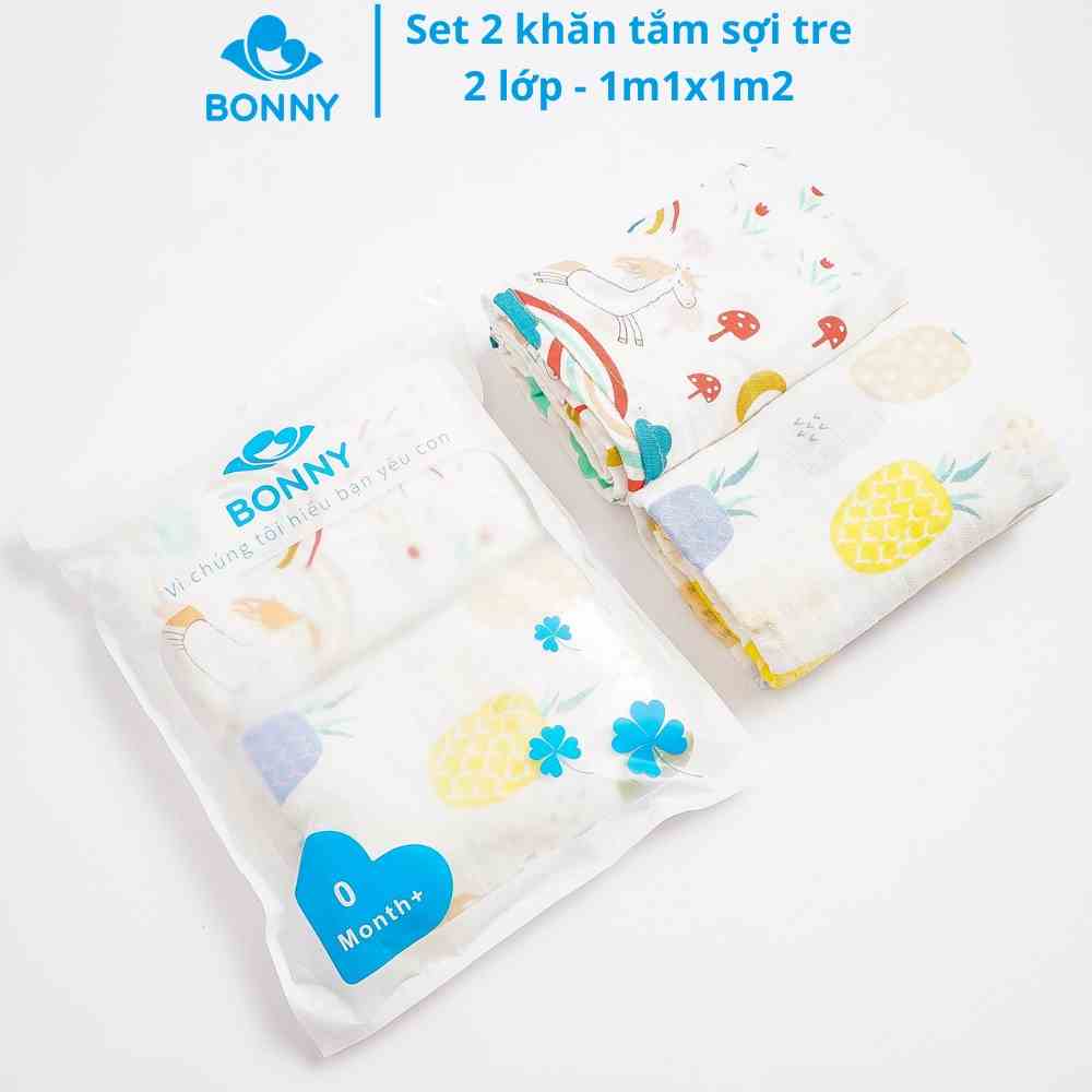 Set 2 Khăn Tắm Bonny 2 Lớp Sợi Tre Mềm Mịn, Thấm Hút Rất Tốt, Dễ Giặt, Mau Khô (Kích Thước 1m1x1m2)