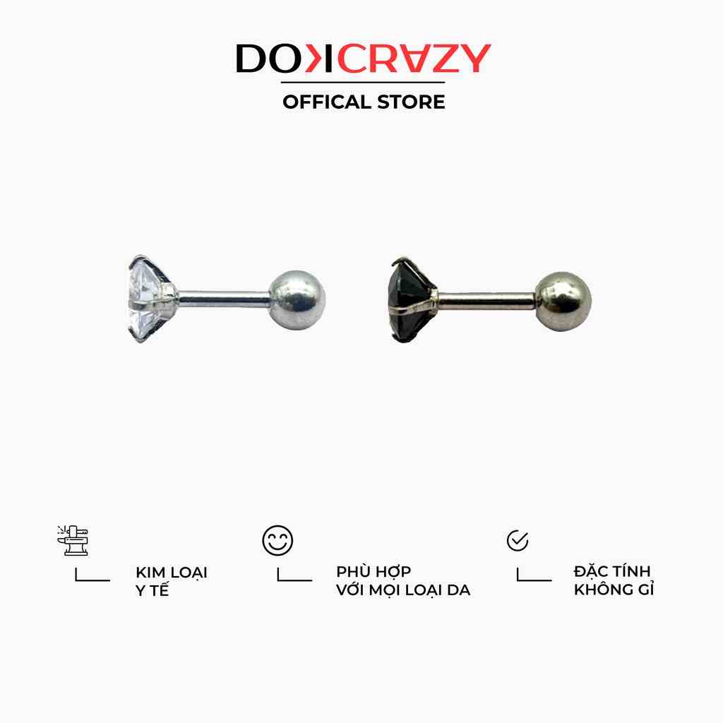 Bông tai nụ đá trắng đen DOKCRAZY unisex nhiều size thời trang