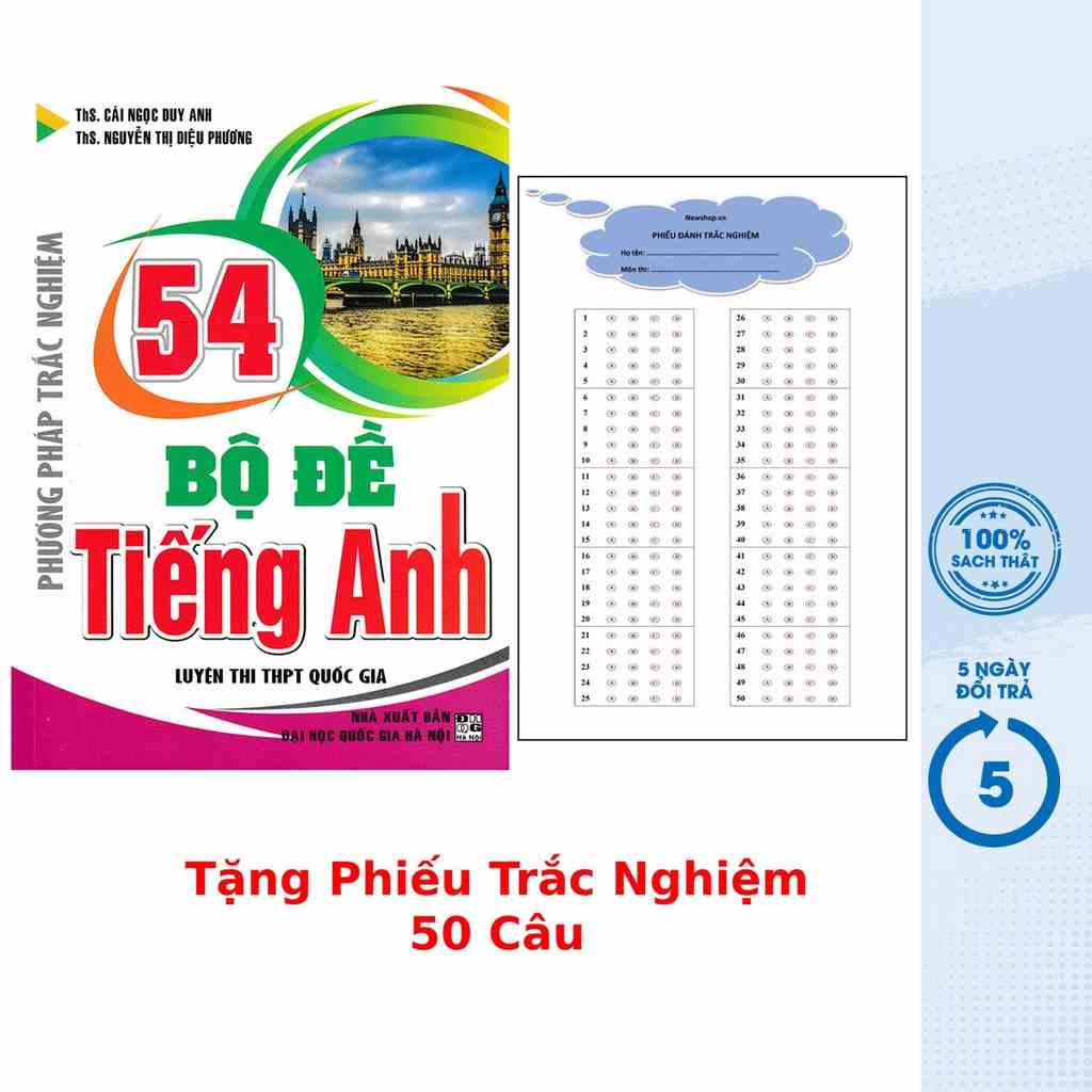 Sách - Phương Pháp Trắc Nghiệm - 54 Bộ Đề Tiếng Anh Luyện Thi THPT Quốc Gia + Tặng Phiếu Trắc Nghiệm 50 Câu (HA)