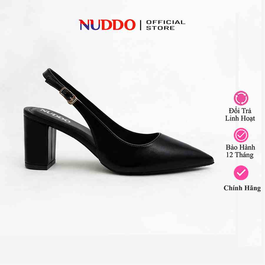 Giày Cao Gót Nữ Bít Mũi 7 Phân Mũi Nhọn, Guốc Đế Vuông 7cm Dáng Slingback Hở Gót Công Sở NUDDO N888