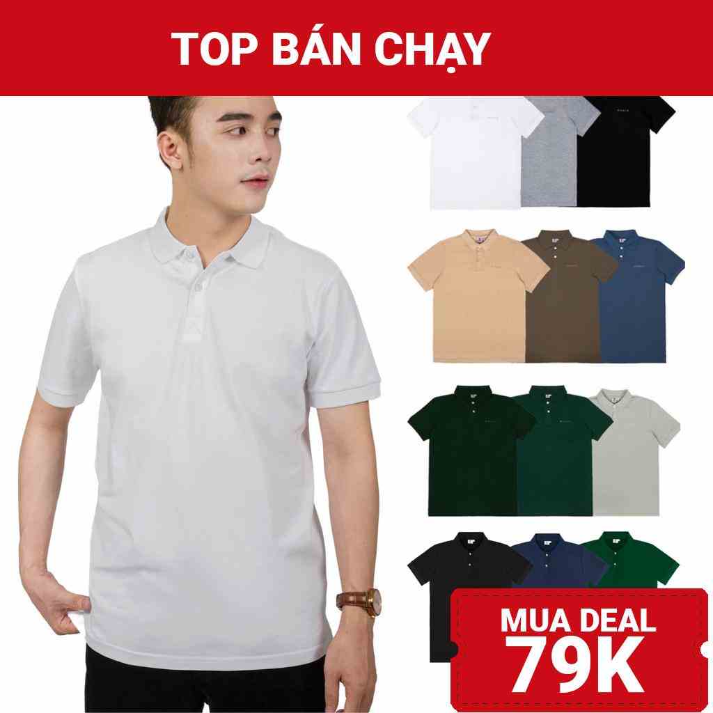 Áo polo nam cao cấp vải cotton cá sấu cổ bẻ in nổi nhiều màu HIDDLE có đủ size từ 50 - 85kg