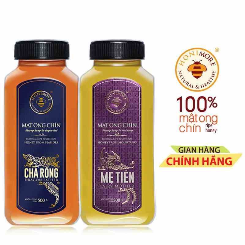 Combo Mật ong nguyên chất Cha Rồng 500g + Mật ong rừng Mẹ Tiên 500g - giúp tăng cường sức đề kháng