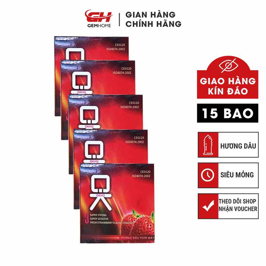 [Mã BMLTB35 giảm đến 35K đơn 99K] Bao cao su OKHQ hương Dâu nhẹ nhàng 5 hộp nhỏ GEMHOME