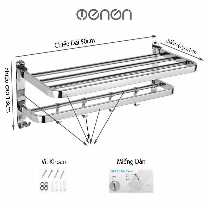 Giá Vắt Khăn Nhà Tắm INOX SUS304 Lắp Đặt Dính Tường Hoặc Khoan - OENON - G304