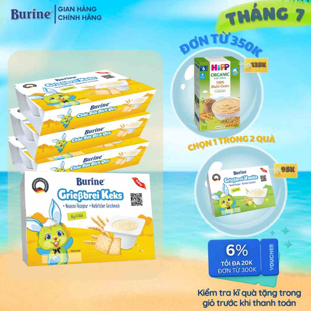 Combo 4 vỉ Cháo sữa ăn dặm Burine vị Bích quy dành cho bé từ 6 tháng tuổi - Nhập khẩu 100% từ Đức