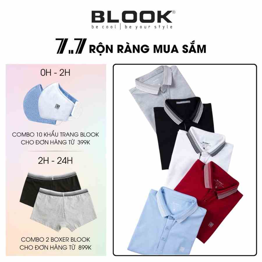 Áo polo nam slimfit BLOOK vải cotton 5 màu in logo BS mã 42613