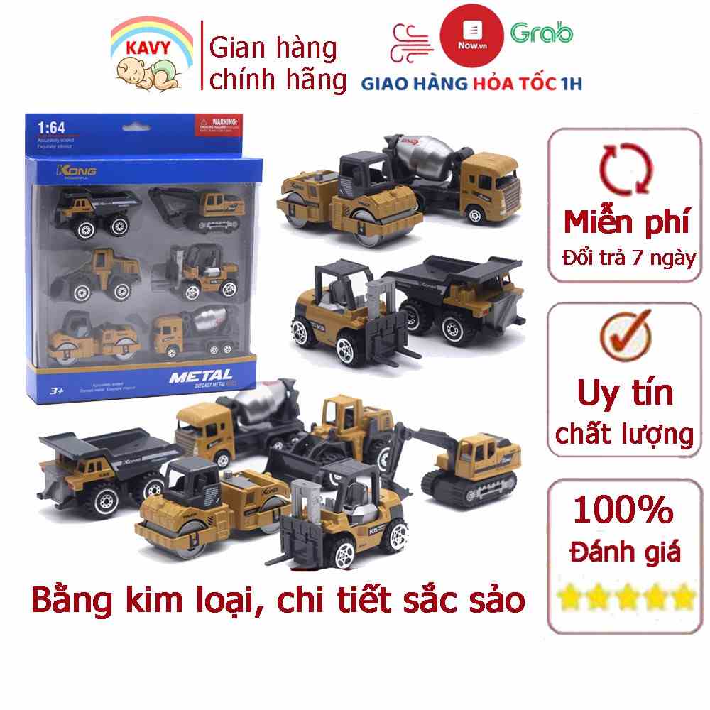 Đồ chơi xe công trình xây dựng bằng kim loại KAVY gồm 6 xe có thể trang trí