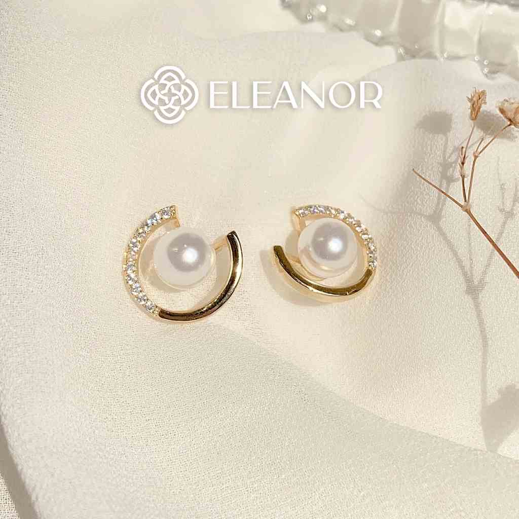 Bông tai nữ chuôi bạc 925 Eleanor Accessories viền hở ngọc trai nhân tạo phụ kiện trang sức 2536