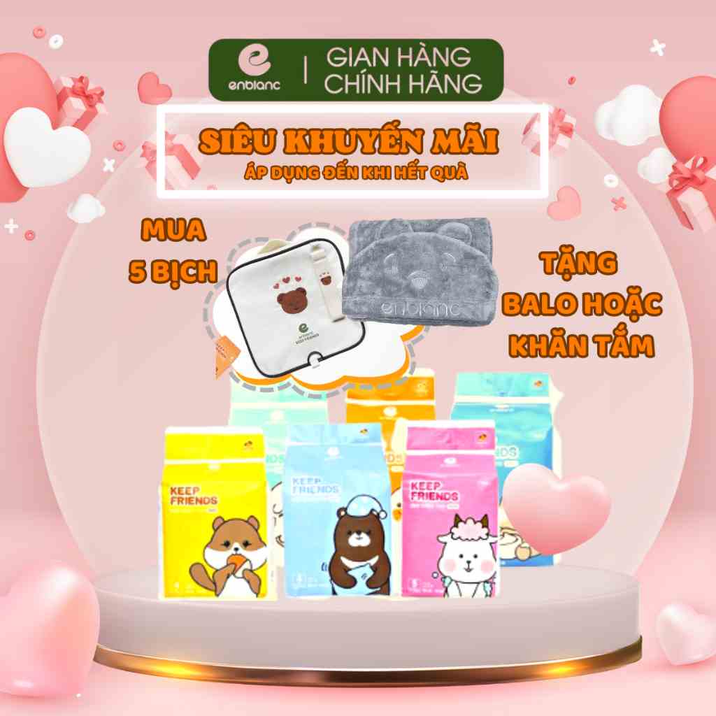 (Tặng balo)  Combo 5Tã Bỉm quần ENBLANC KEEP FRIENDS Hàn Quốc đủ size L26, XL22, XXL18 thấm hút nhanh, an toàn cho bé