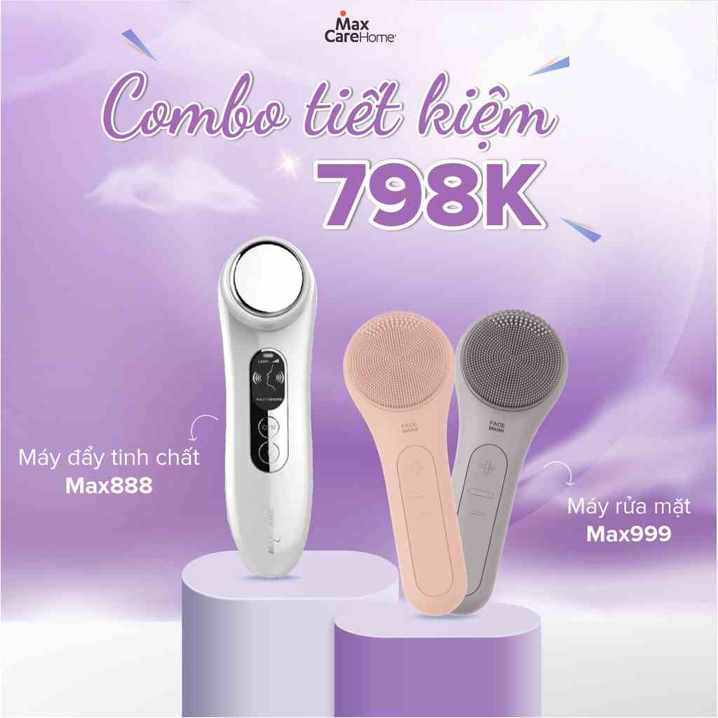 [Combo giảm 798K] Máy đẩy tinh chất ion dưỡng trắng Maxcare Max888 + Máy rửa mặt Maxcare Max999