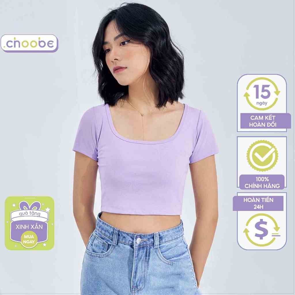 Áo croptop Choobe cổ vuông vải cotton co giãn tốt ba lỗ nữ cộc tay body thun ôm nhiều màu sắc