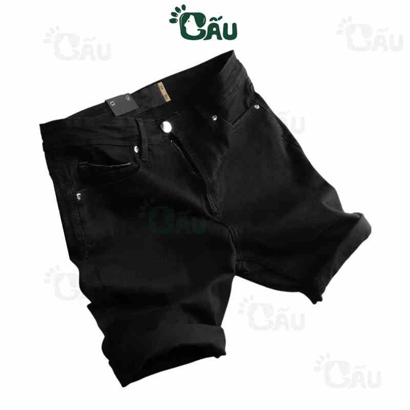 Quần short jean nam trơn Gấu 194 vải jeans bò co dãn, mềm mịn form slimfit - 225