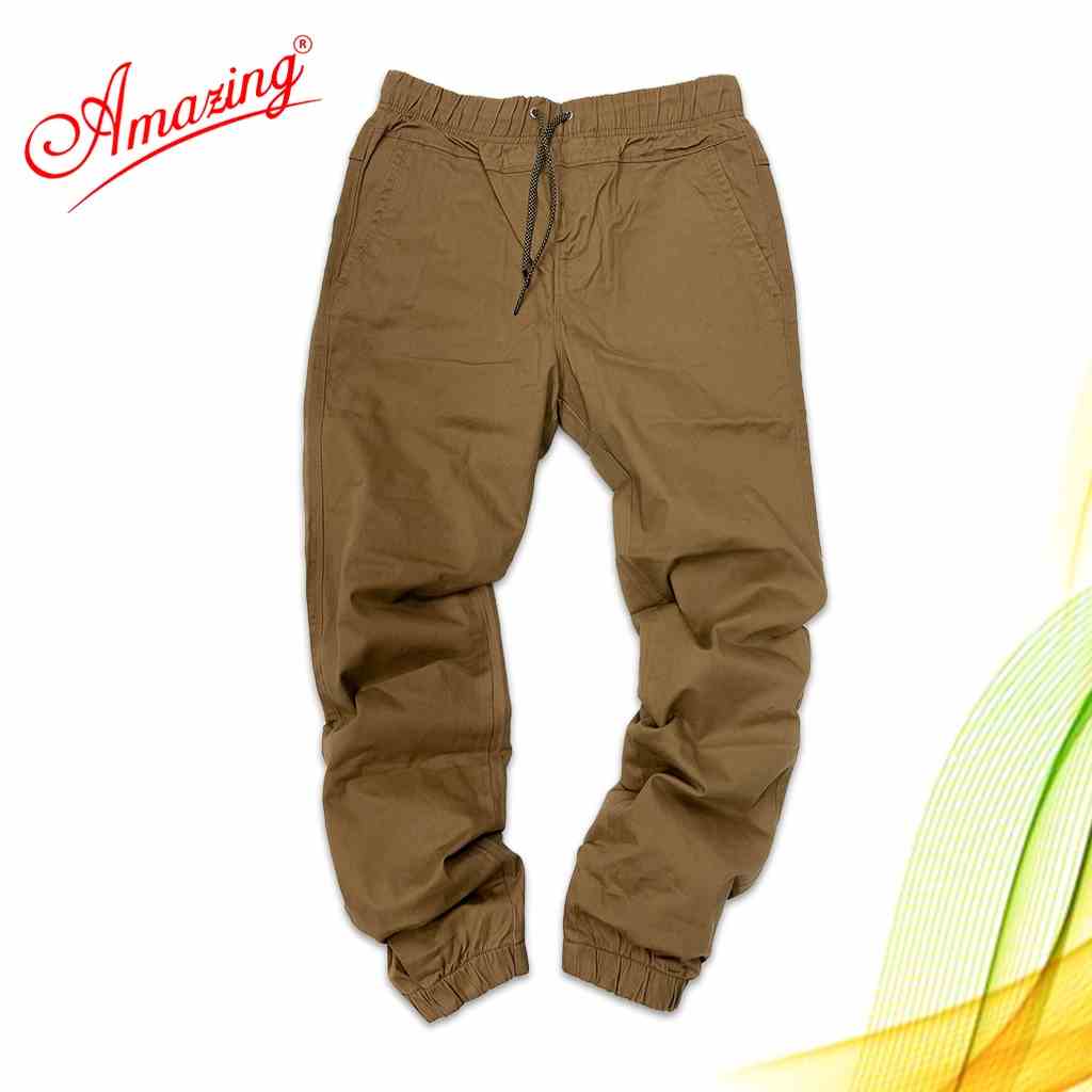 Quần Jogger big size, kaki nam Amazing, gấu bo chun, dáng thể thao năng động, vải co giãn nhẹ, màu cafe nhạt