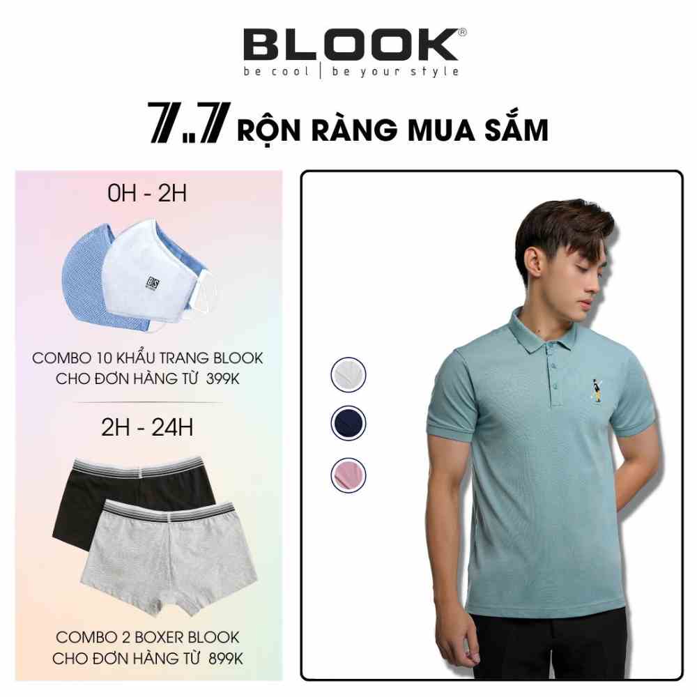 Áo polo nam slimfit BLOOK vải thun cá sấu cotton co giãn thêu hình trẻ trung 35031