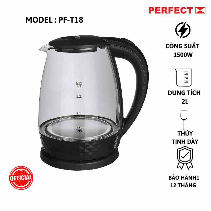 Bình đun siêu tốc thủy tinh Perfect PF-T18 1500W