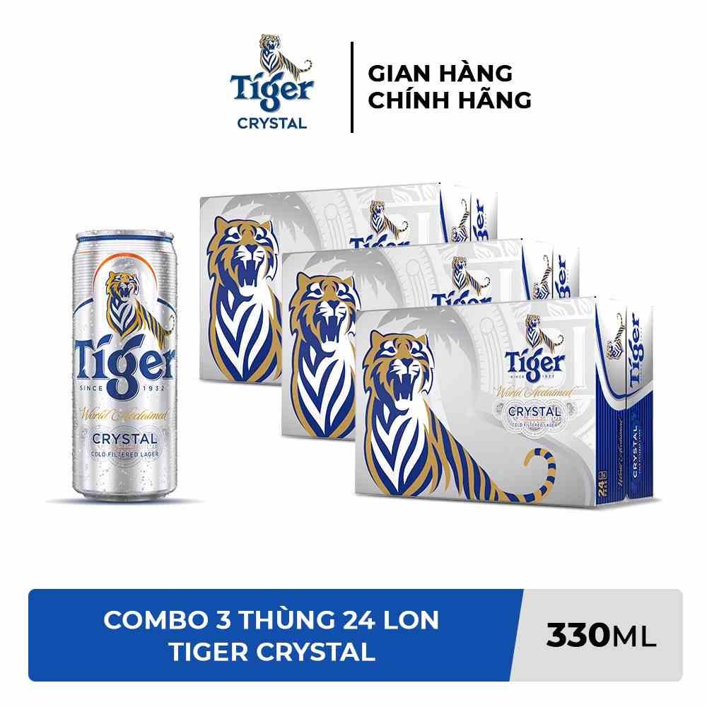 Nồng độ cồn 4.6% - Combo 3 Thùng 24 lon bia Tiger Crystal 330ml/lon