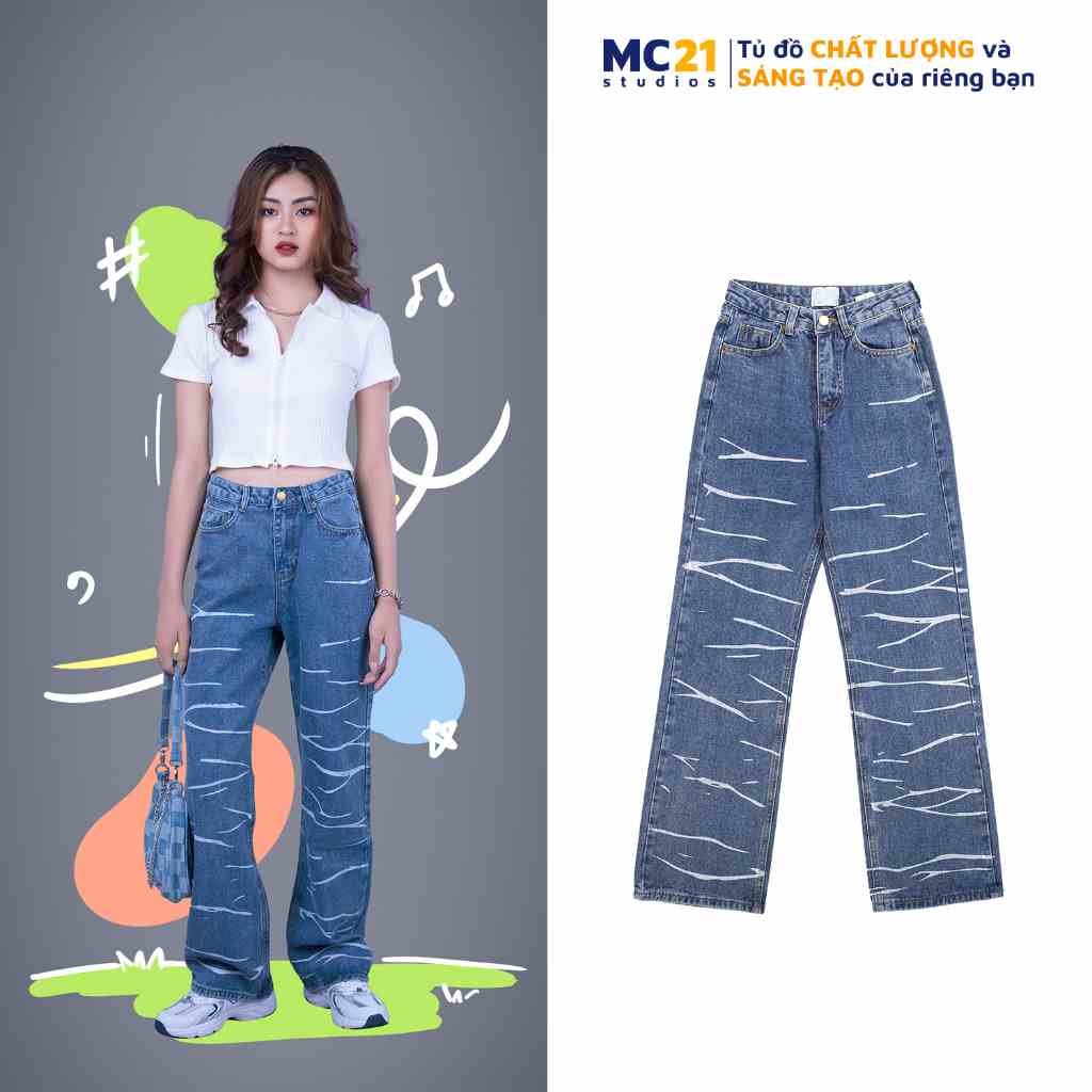 Quần jeans ống rộng MINION CLOTHING lưng cạp cao quần bò nữ Ulzzang Streetwear Hàn Quốc chất jean dày Q8605