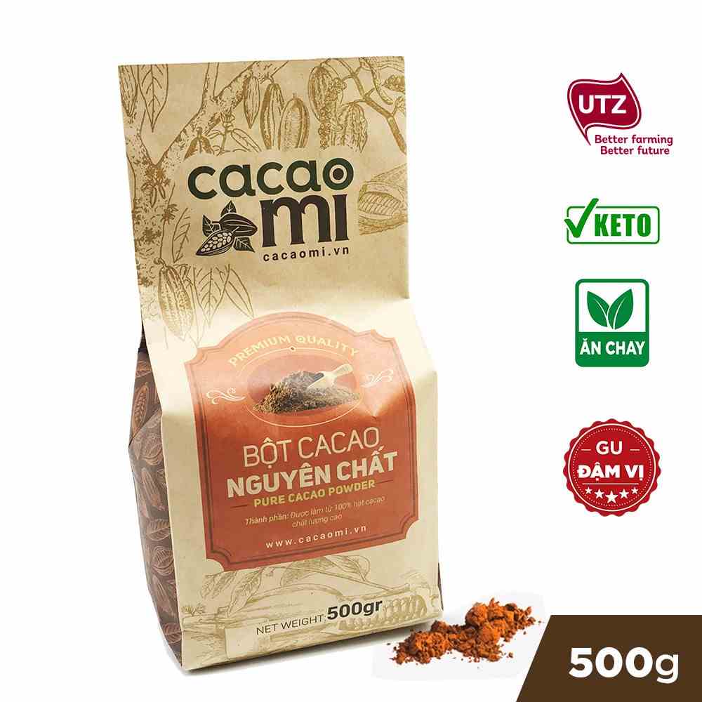 Bột cacao nguyên chất giá sỉ CACAOMI Premium - Hỗ trợ giảm cân - Chuyên làm bánh, pha thức uống socola, trà sữa - 500g