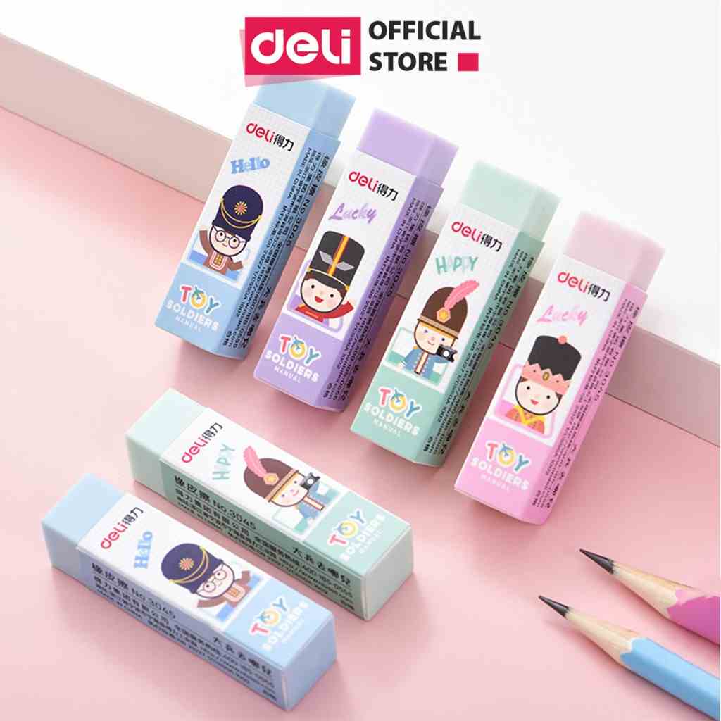 Gôm Tẩy chì hình chú lính chì Deli - Màu pastel - Tẩy sạch, ít vụn, không mòn giấy - An toàn, phù hợp học sinh, trẻ em