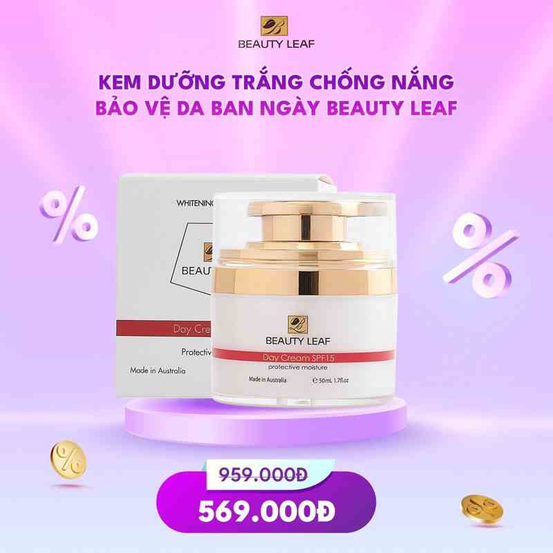 [Mã BMTTC60K giảm đến 60K đơn 50K] [GOLDEN HEALTH] Kem dưỡng trắng, chống nắng bảo vệ da ban ngày Beauty Leaf SPF15 50ml