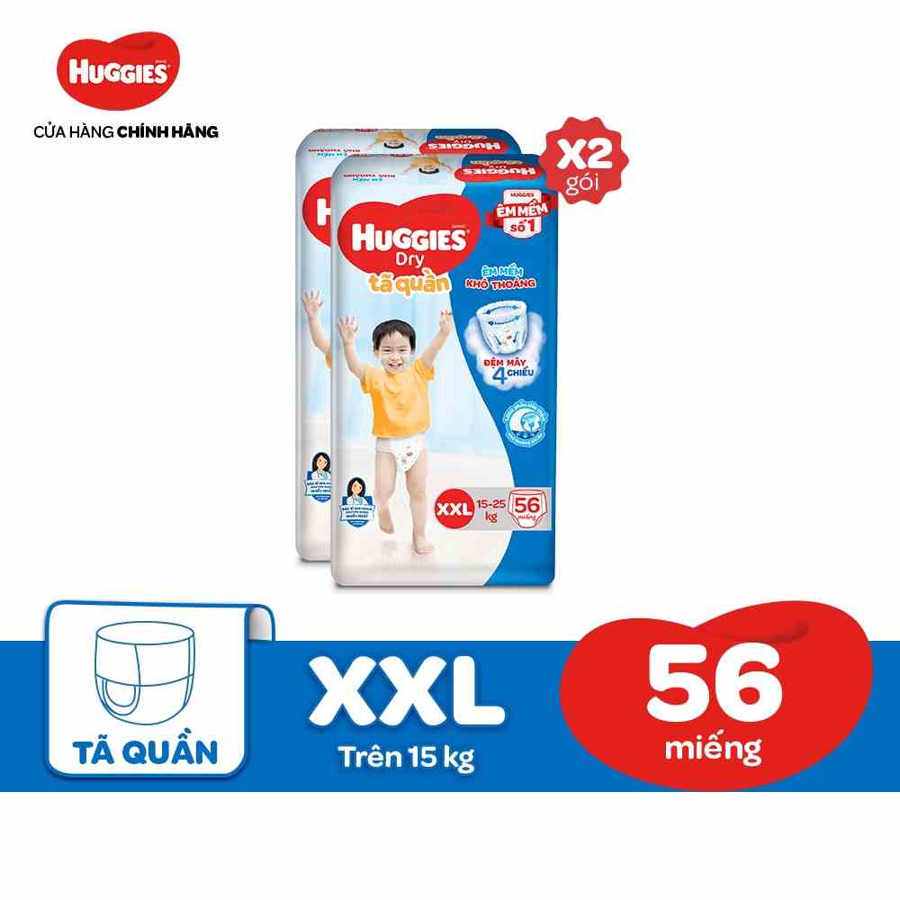 Combo 2 Tã quần Huggies Dry Super Jumbo M74/L68/XL62/XXL56