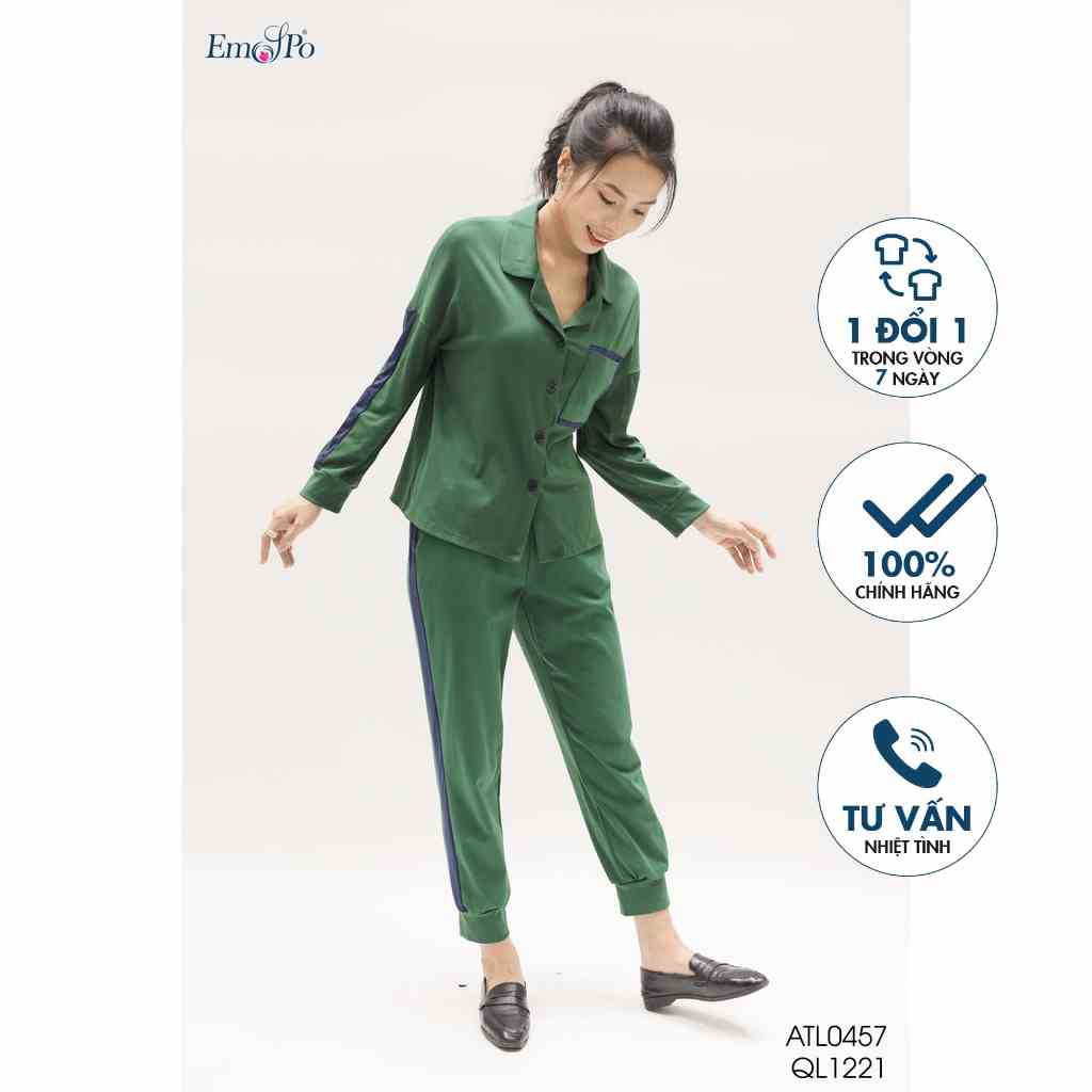 [Mã BMLTB200 giảm đến 100K đơn 499K] Bộ thun Pyjama Emspo áo cổ bẻ, cài cúc, túi phối vải, đi bộ QL1221 - ATL0457