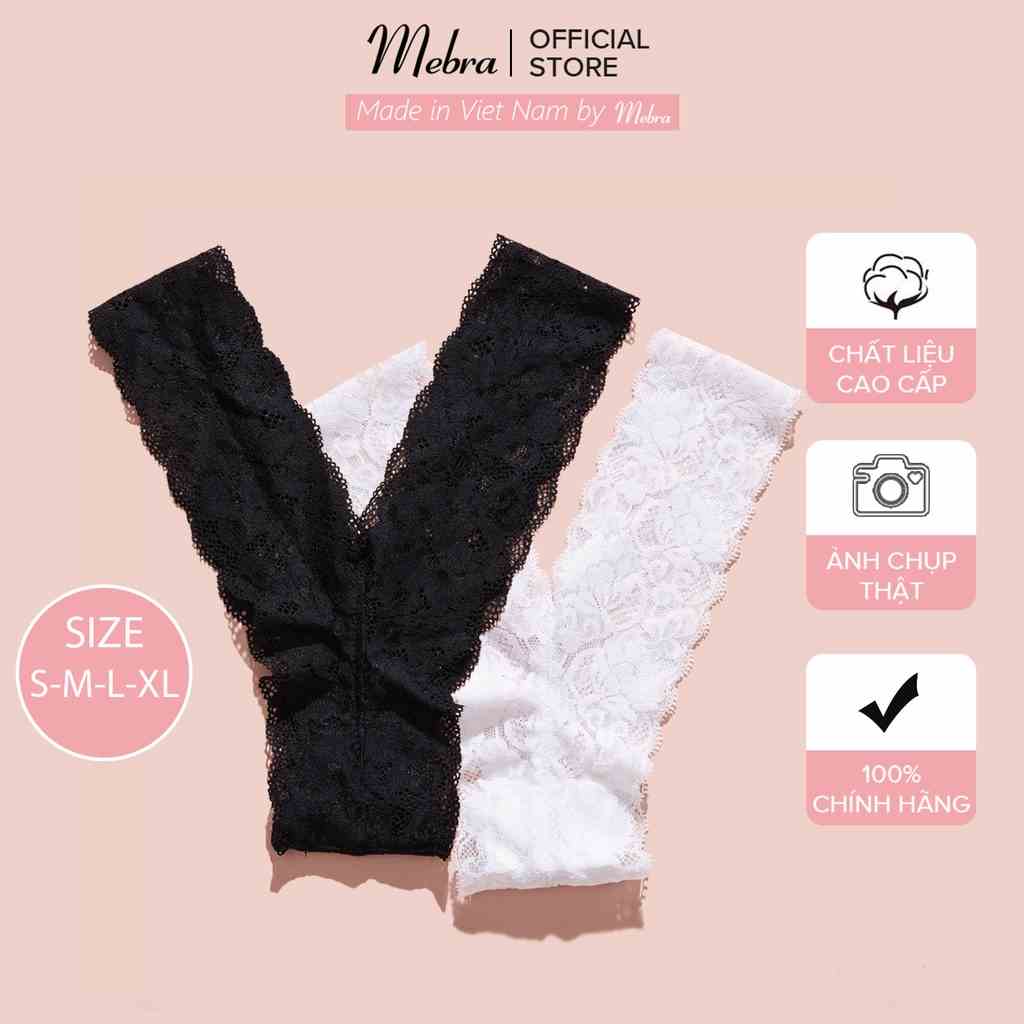 Quần lót ren lọt khe kiểu dáng chữ Y sexy quyến rũ màu đen đáy cotton không viền may cao cấp Mebra Q008