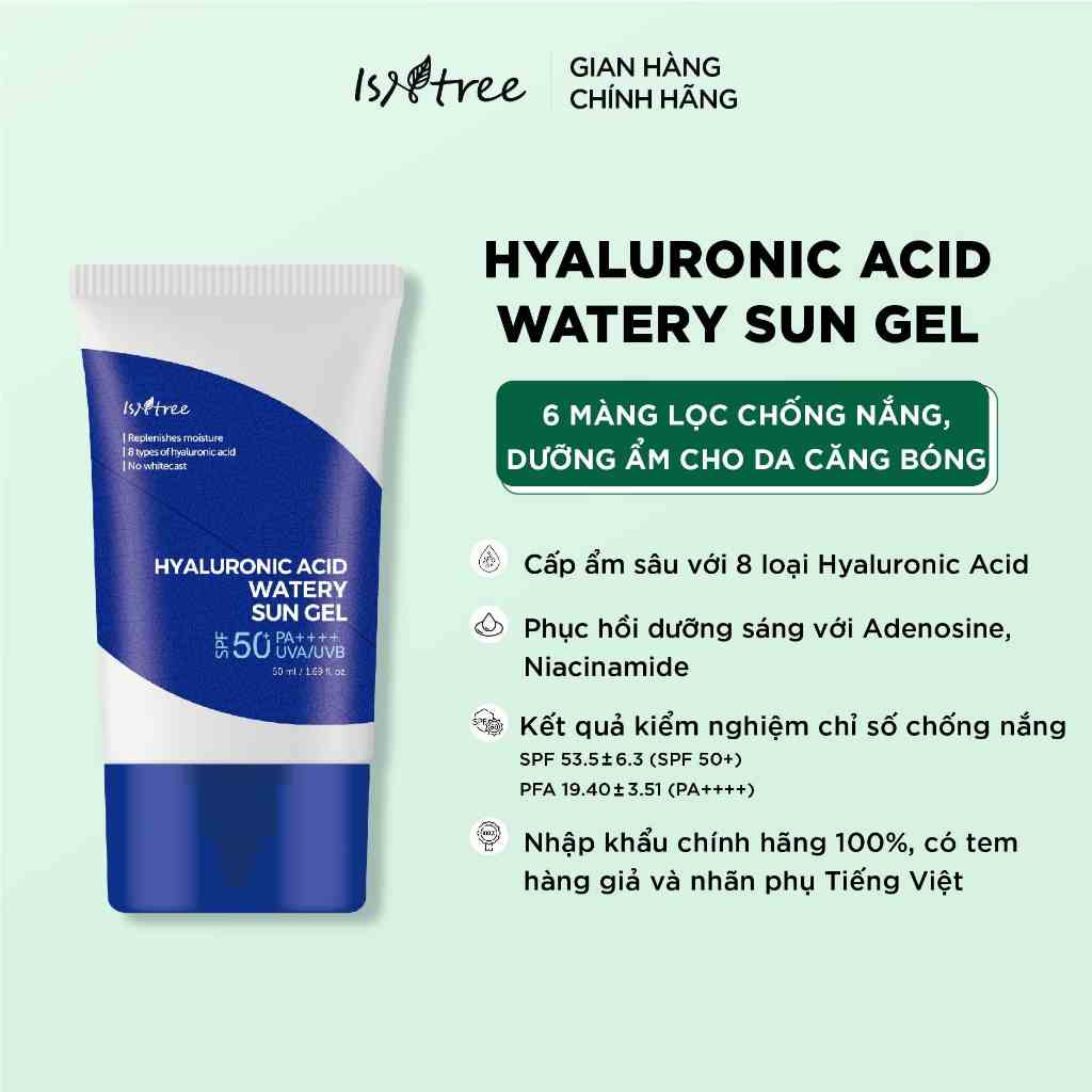 Kem chống nắng hóa học dạng gel ISNTREE HYALURONIC ACID WATERY SUN GEL 50ml