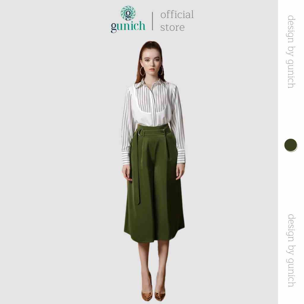 Quần culottes xanh olive phối dây khóa D Gunich