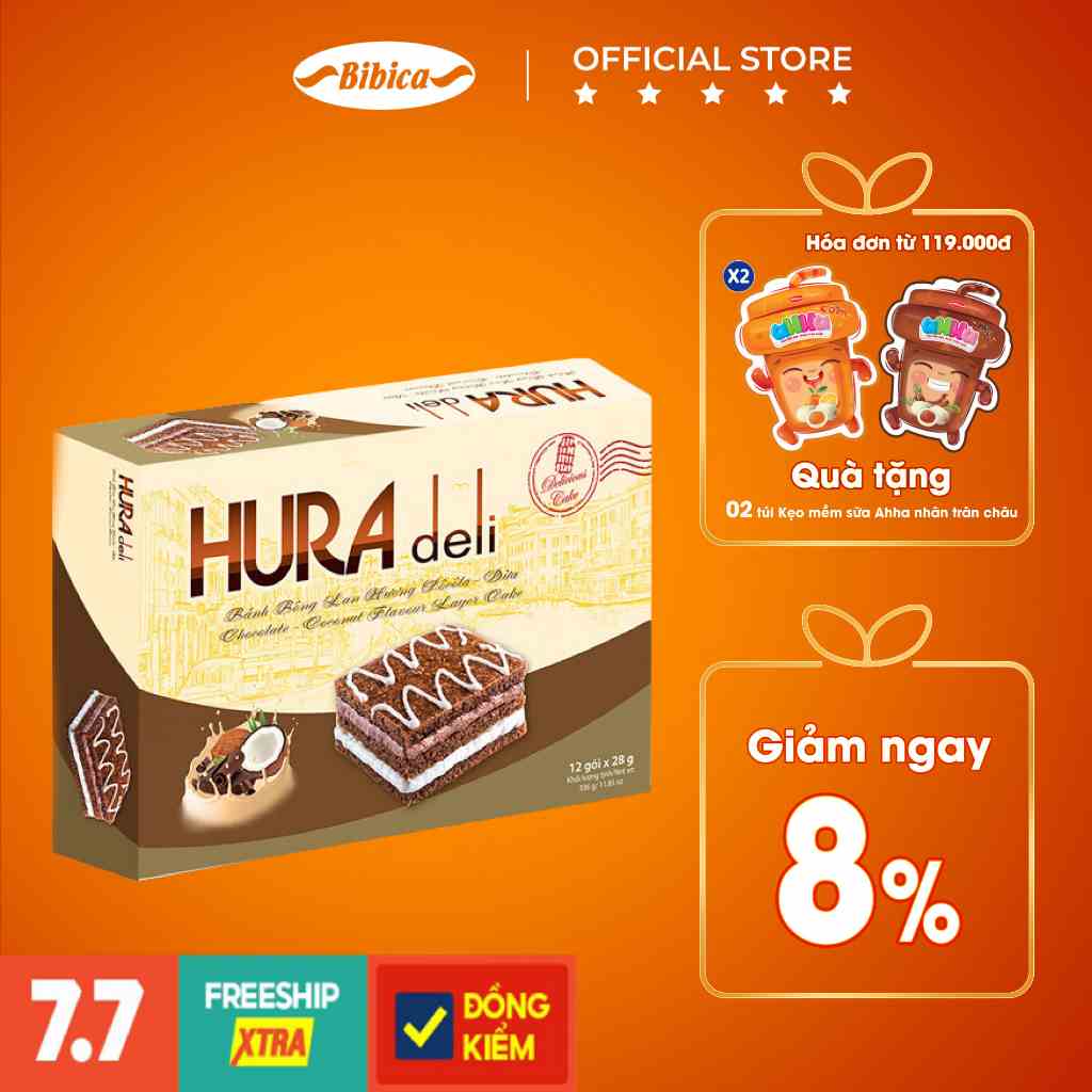 [Mã BMLTB35 giảm đến 35K đơn 99K] Bánh bông lan Hura Deli 336g Bibica