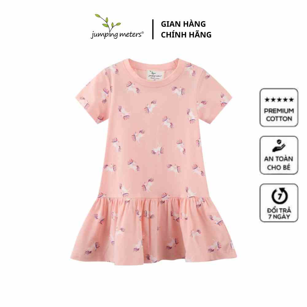 [Mã BMLTB200 giảm đến 100K đơn 499K] Váy cotton bé gái in hình ngộ nghĩnh màu hồng VT3 Jumping Meters cao cấp